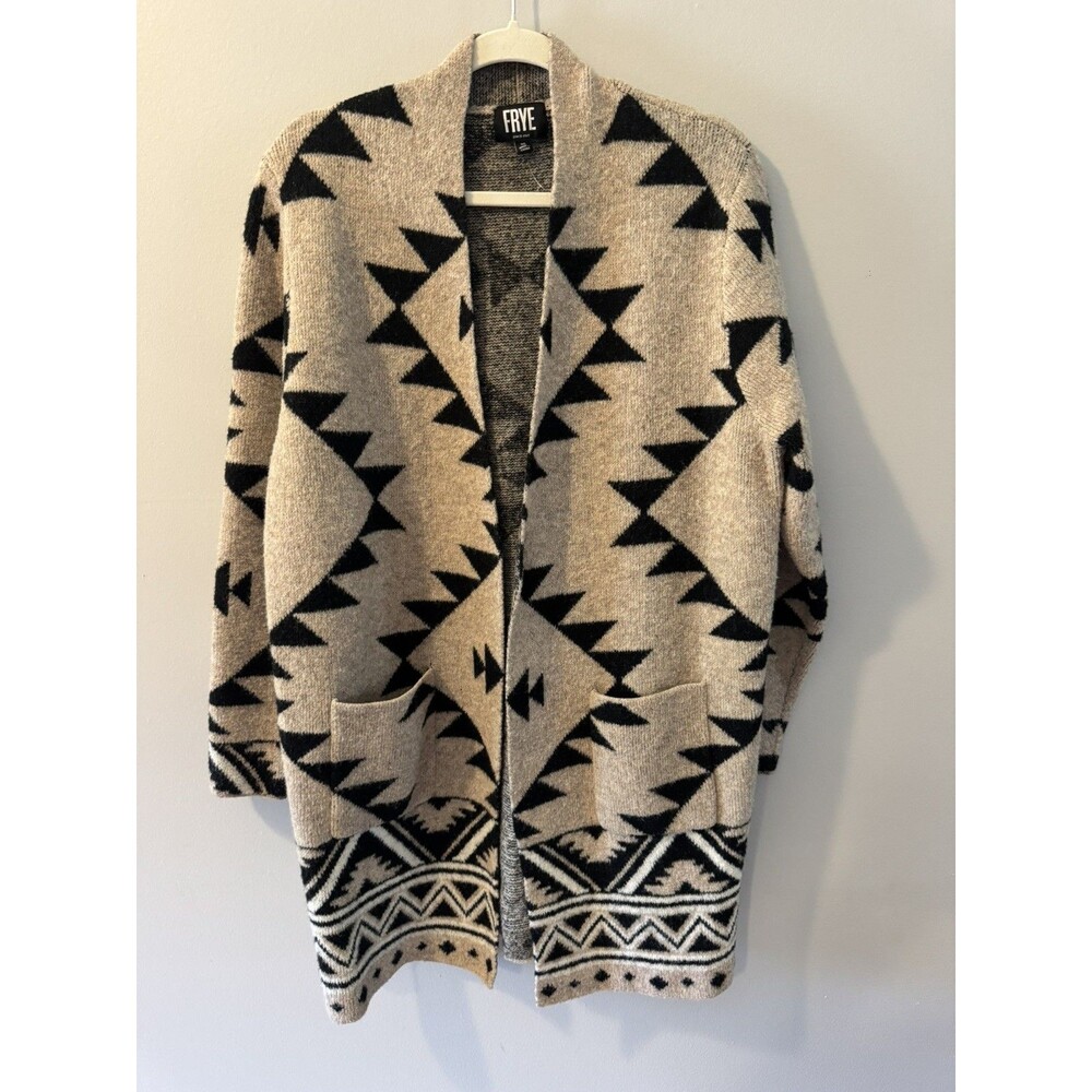 Frye Ladies Patterned Jacquard Open Front Cardigan, Gray/Black Size XL